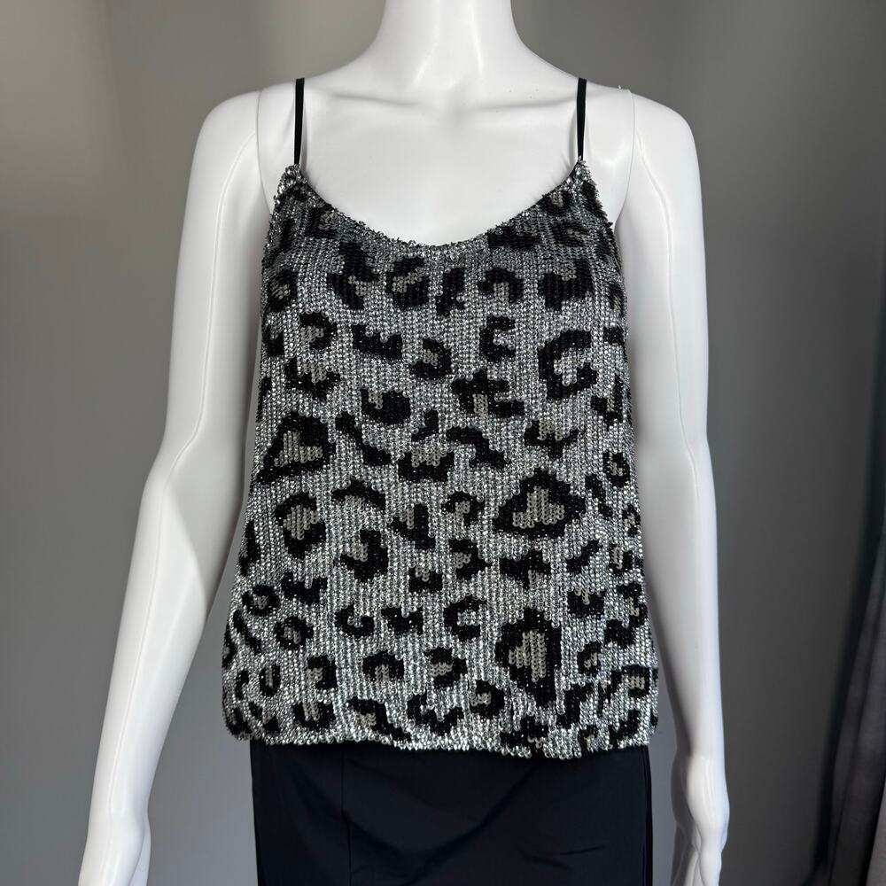 Retrofete Beaded Sequin Leopard Print Tank Small